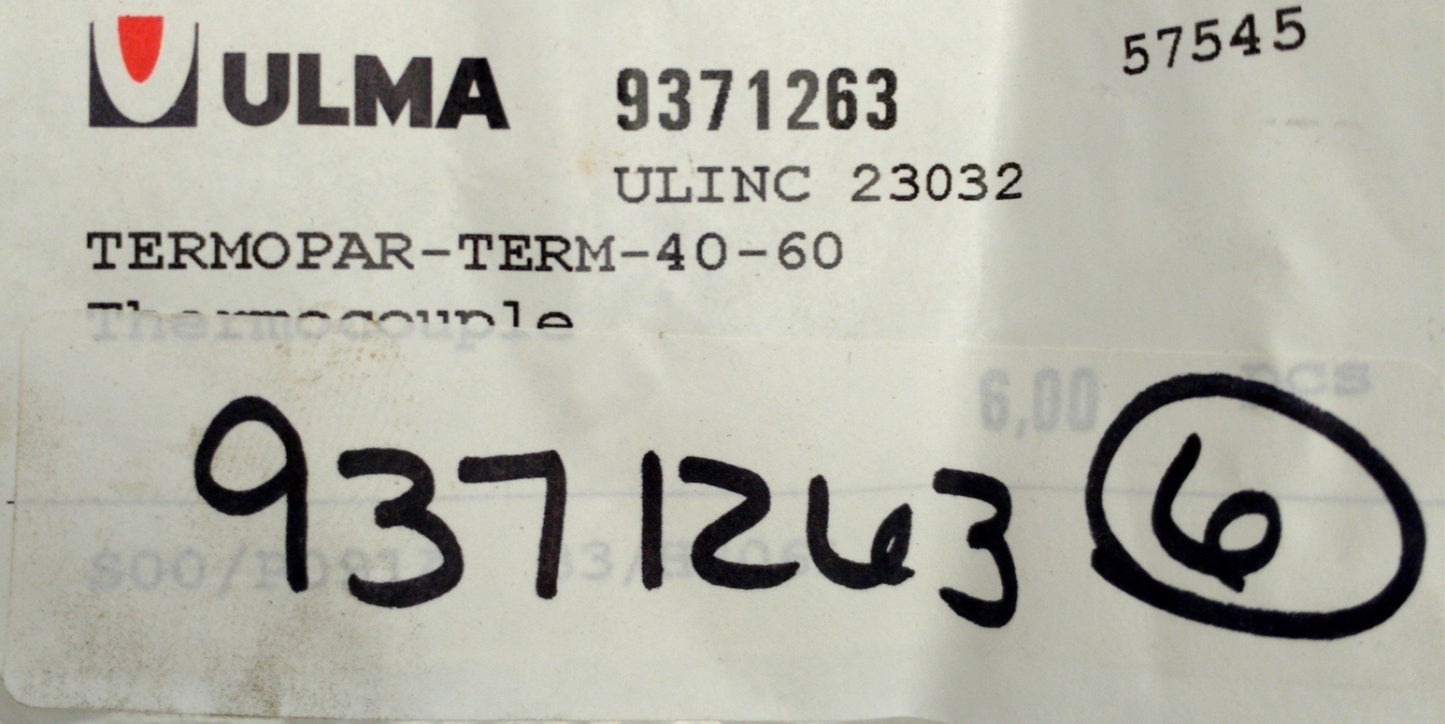Used Ulma 9371263 Ring Terminal Thermocouple, 0.25" Hole Diameter, Type J, 56" Long