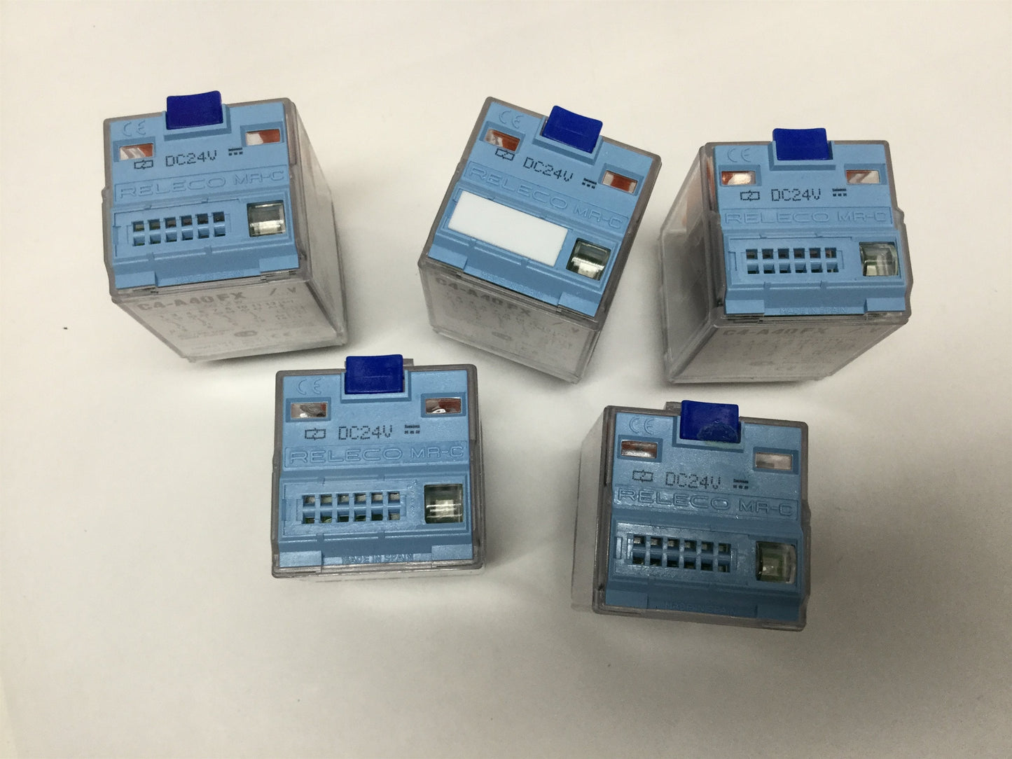 Used Lot of 5 Releco C4-A40FX Non-Latching Plug-In Power Relays, 4-Pole, Coil: 24VDC