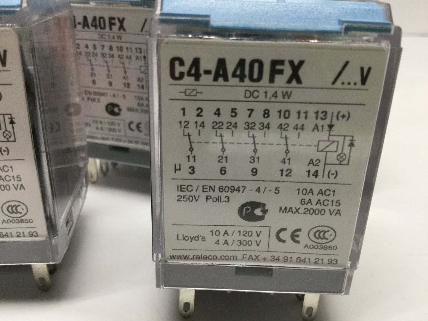 Used Lot of 5 Releco C4-A40FX Non-Latching Plug-In Power Relays, 4-Pole, Coil: 24VDC