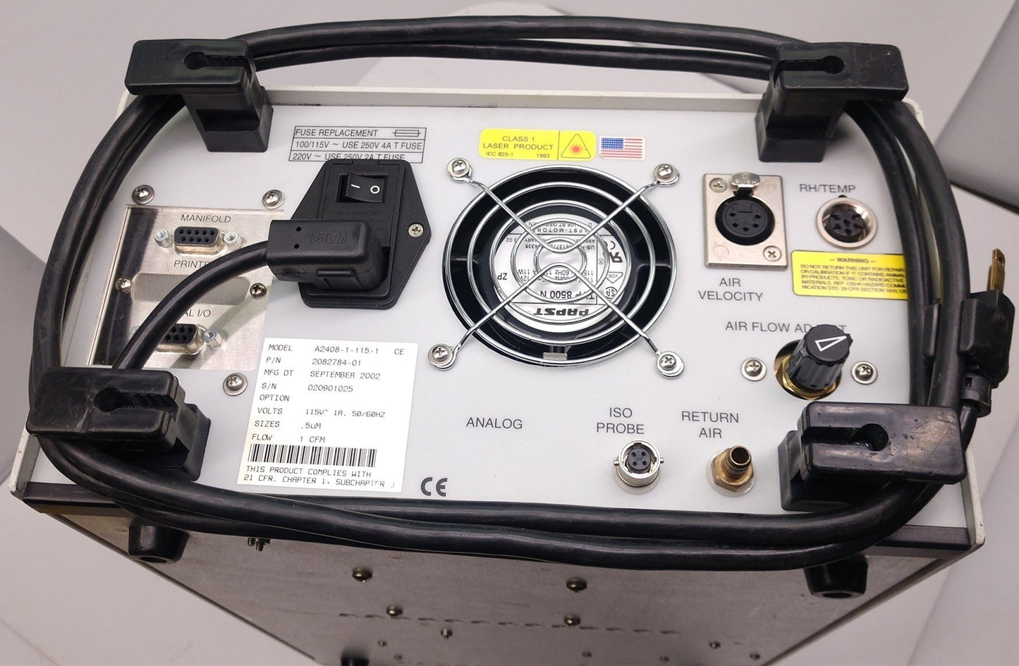 Used Met One A2408-1-115-1 Particle Counter, 115 Volts, 1A, 50/60Hz, Sizes: .5uM