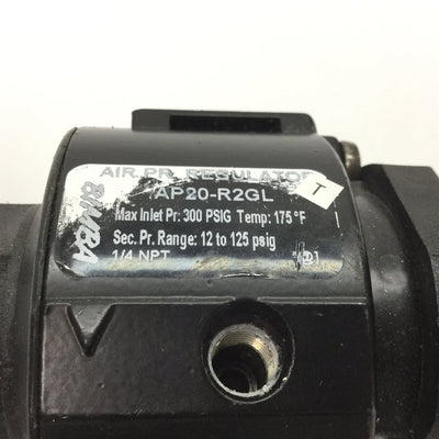 Used Bimba AP20-R2GL Air Pressure Regulator, Inlet: 300psi Max, Outlet: 12-125psi