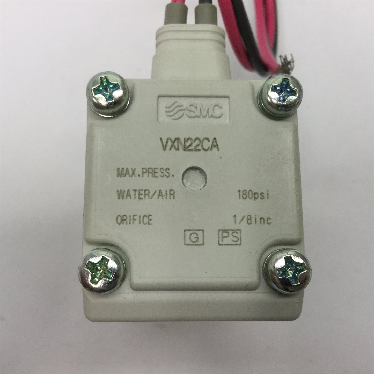 Used SMC VXN22CA 2-Way Valve, Solenoid: 24VDC 7W, Pressure: 180psi, Orifice: 1/8"