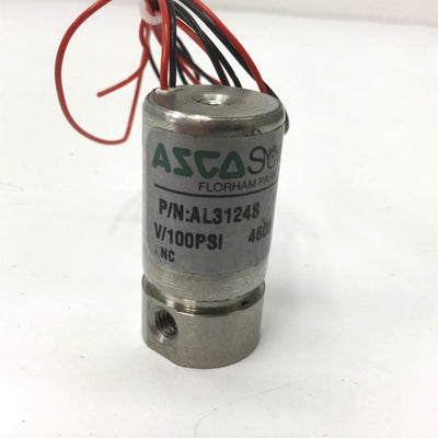 Used Asco Scientific AL3124S Solenoid Valve, Voltage: 24VDC, Ports: 10-32 (M5)