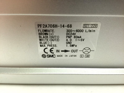 New SMC PF2A706H-14-68 Digital Flow Switch, 300-6000 L/min, 24VDC PNP, 1.5 MPa