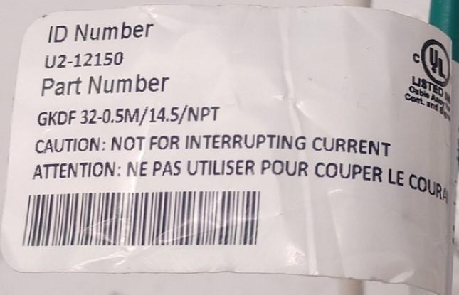 Used Lot of 2 Turck U2-12150/GKDF 32-0.3M/14.5/NPT Female Receptacle Cable, 3-Pole