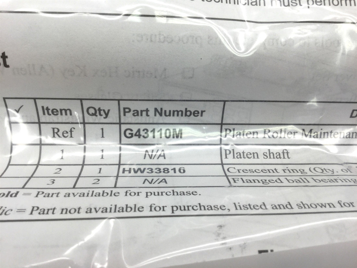 New – Open box New Zebra G3110M Internal Printer Parts, Platen Roller 110PAX3