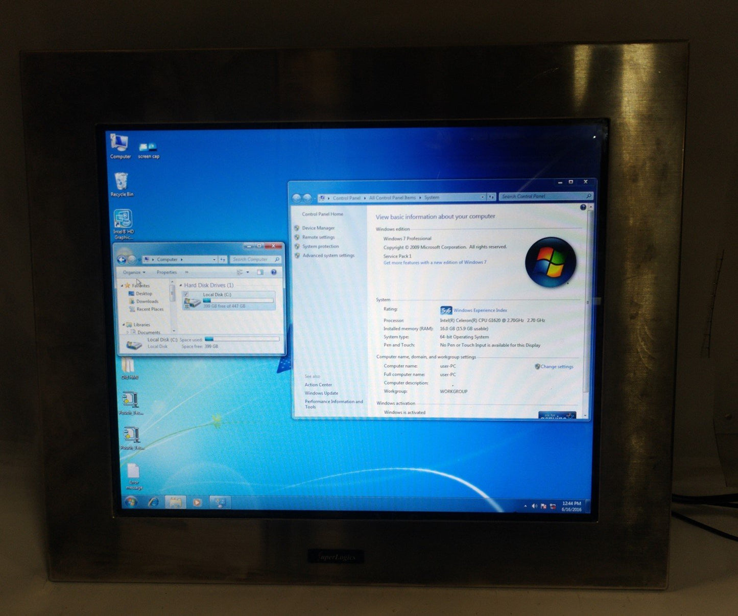 Used SuperLogics SL-PPC-19Q-Q77 HMI Panel PC, 19" Screen, Celeron 2.7GHz, 16GB RAM