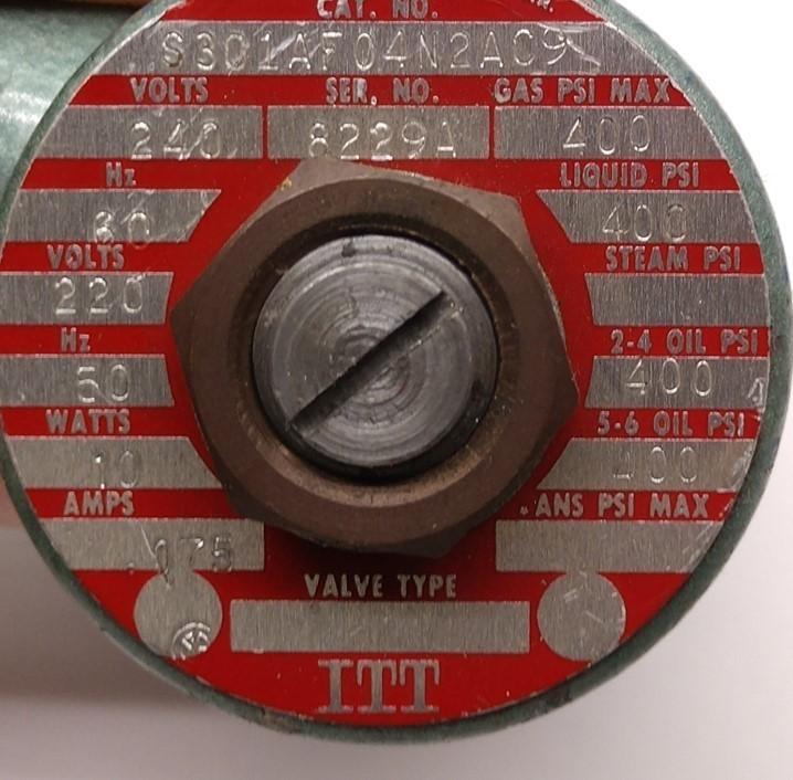 Used ITT 301AF04N2AC9 Solenoid Valve, Voltage: 230/240VAC, Ports: 1/8" NPT