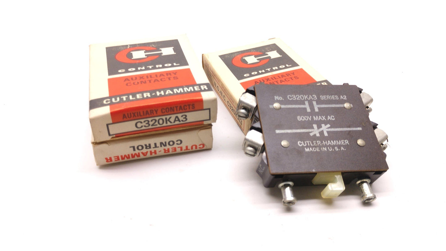 New – Open box Lot of 3 In Box Cutler-Hammer C320KA3 Auxiliary Contacts Series A2
