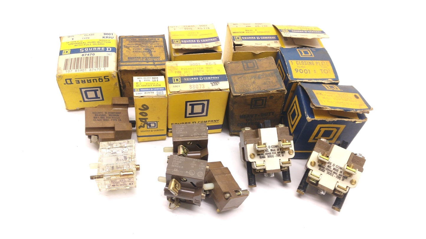 Used Lot of 17 Square D Miscellaneous Switches, Buttons, Plates, Blocks, See Pictures