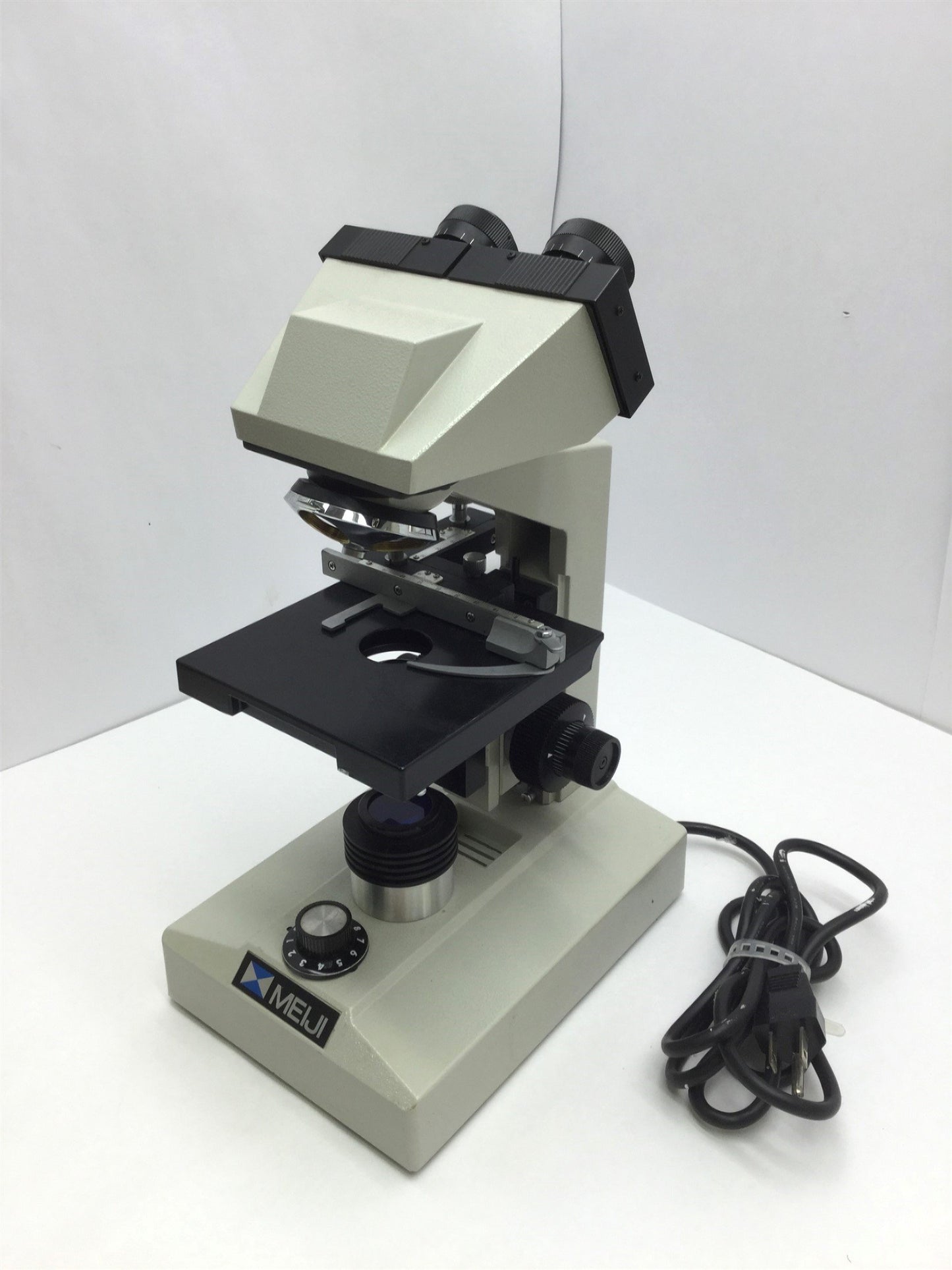 Used Meiji Techno TM-460 Compound Binocular Microscope Objective: 4x, 10x, 40x, 100x