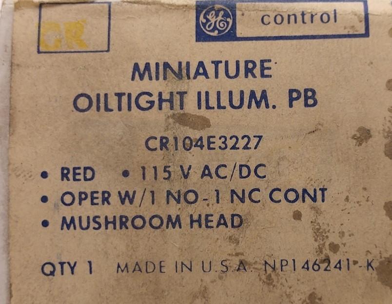Used In Box General Electric CR104E3227 Mini Oil-tight Illuminating Push Button