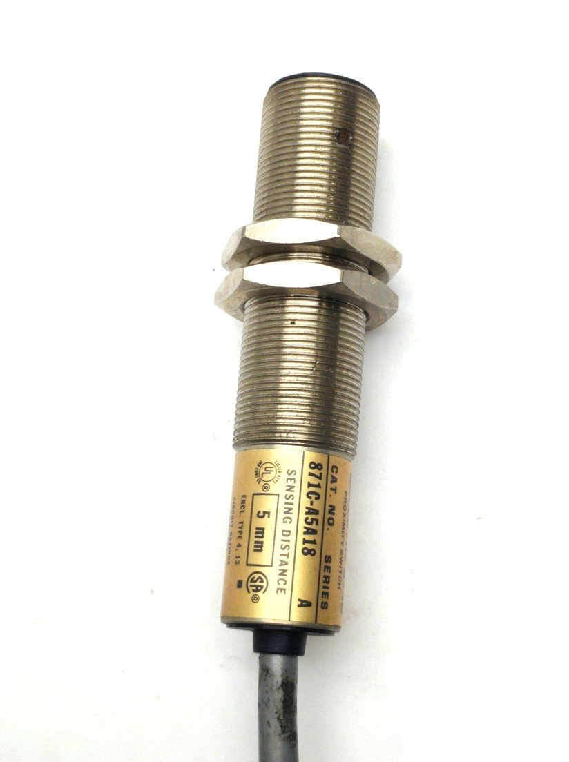 Used Allen-Bradley 871C-A5A18 Inductive Proximity Switch, ?18mm, 5mm Range, 10-30VDC