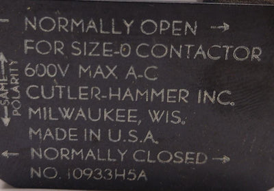 New – Open box Lot of 3 Cutler-Hammer 10933H5A Auxiliary Contacts For Size 0 Contactor