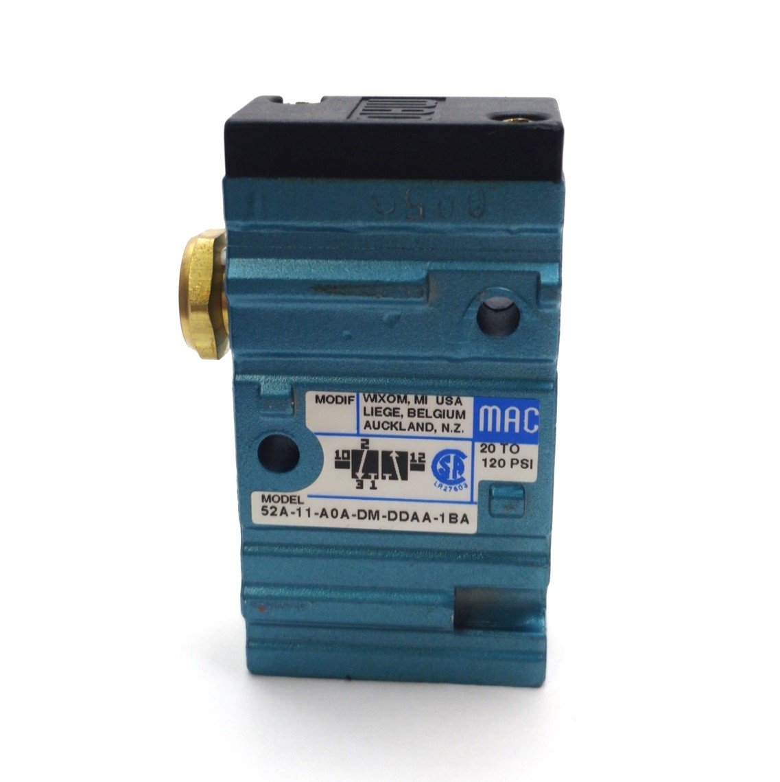 Used MAC 52A-11-A0A-DM-DDAA-1BA 3-Way Spool Valve, 20-120PSI, 1/8"NPT * No Solenoid*