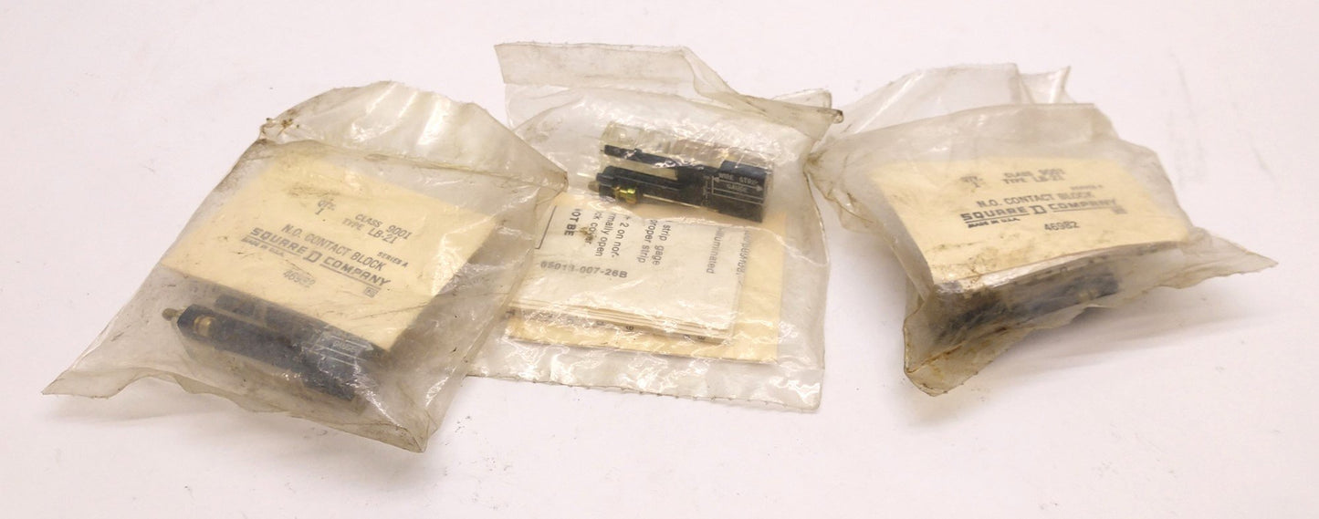 Used Lot of 3 New In Bag Square D Class 9001 Type LB-21 NO Contact Blocks
