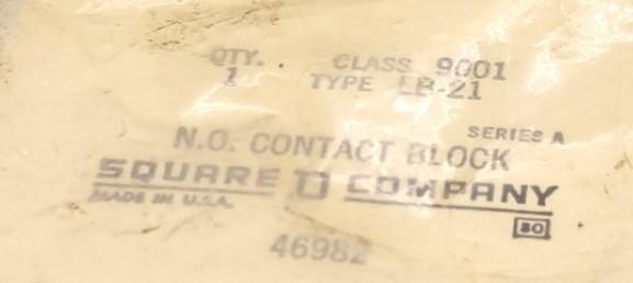 Used Lot of 3 New In Bag Square D Class 9001 Type LB-21 NO Contact Blocks