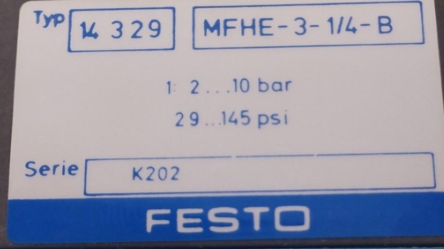 Used Festo 14329 MFHE-3-1/4 Solenoid Valve With LFR-1/4-S-B Filter Fittings: 1/4" NPT