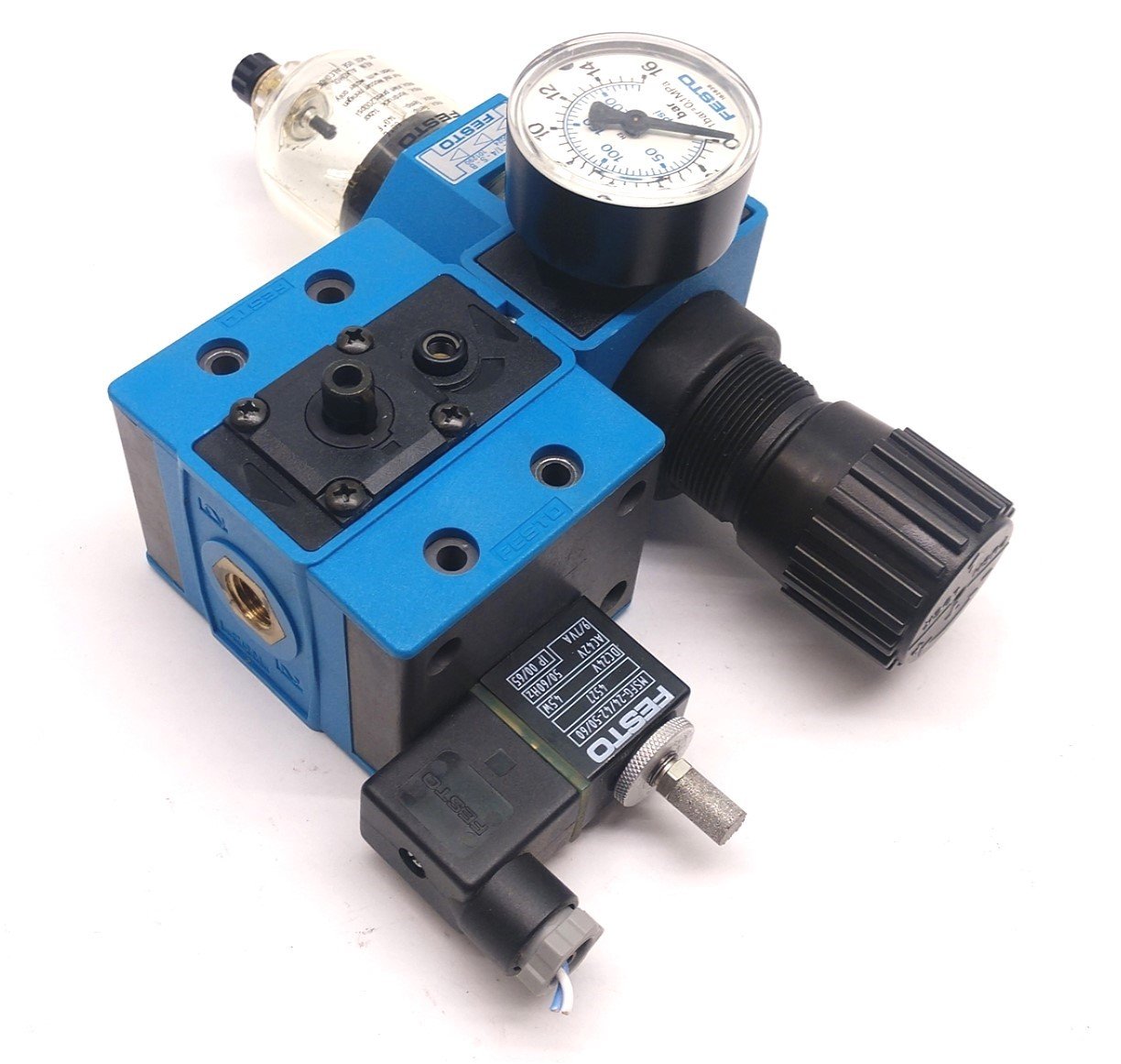 Used Festo 14329 MFHE-3-1/4 Solenoid Valve With LFR-1/4-S-B Filter Fittings: 1/4" NPT