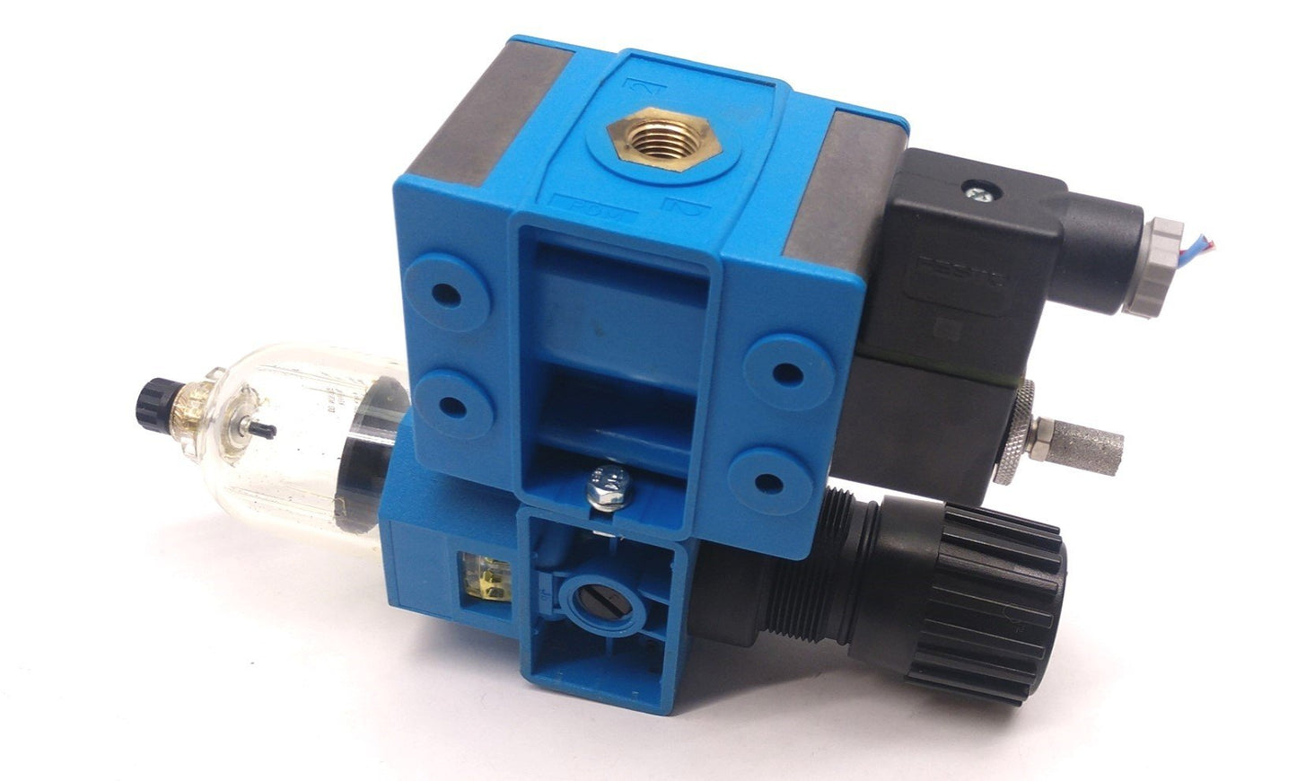 Used Festo 14329 MFHE-3-1/4 Solenoid Valve With LFR-1/4-S-B Filter Fittings: 1/4" NPT