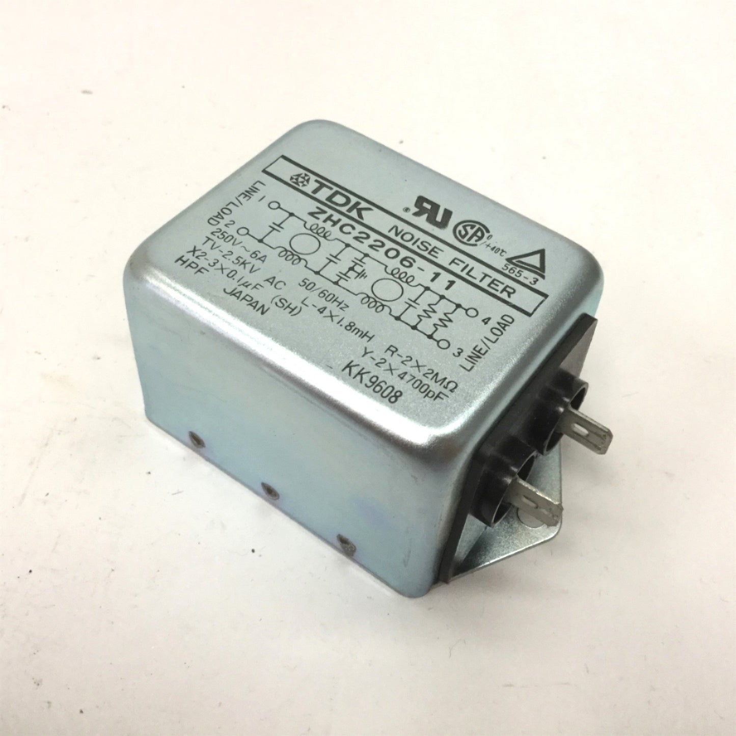 Used TDK ZHC2206-11 Noise Filter, Rating: 250VAC 6A 50/60Hz, High Pot 2.5kVAC