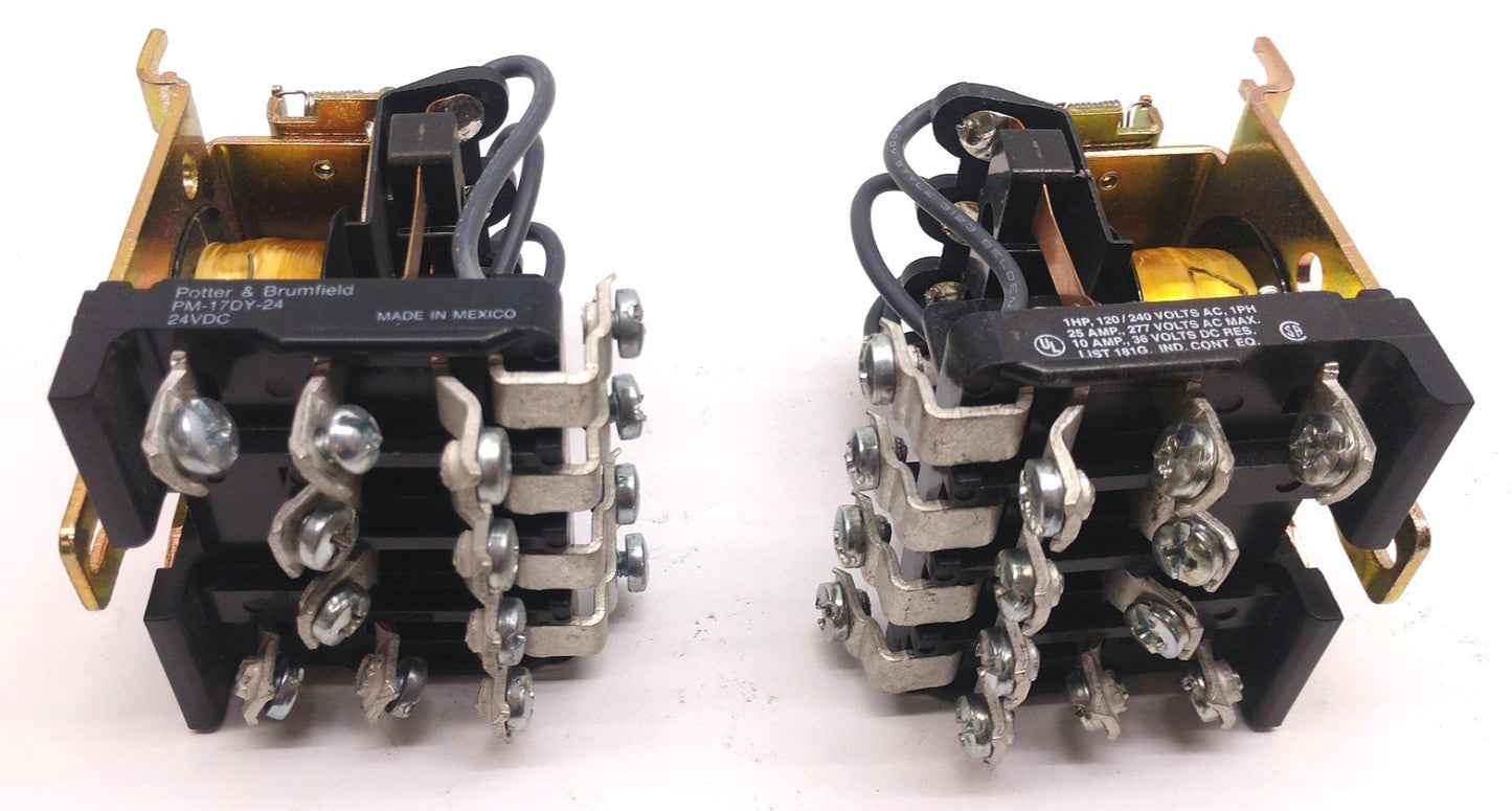 Used Lot of 2 Potter & Brumfield PM-17DY-24 Relay 10A 30VDC or 25A 277VAC 24VDC Coil