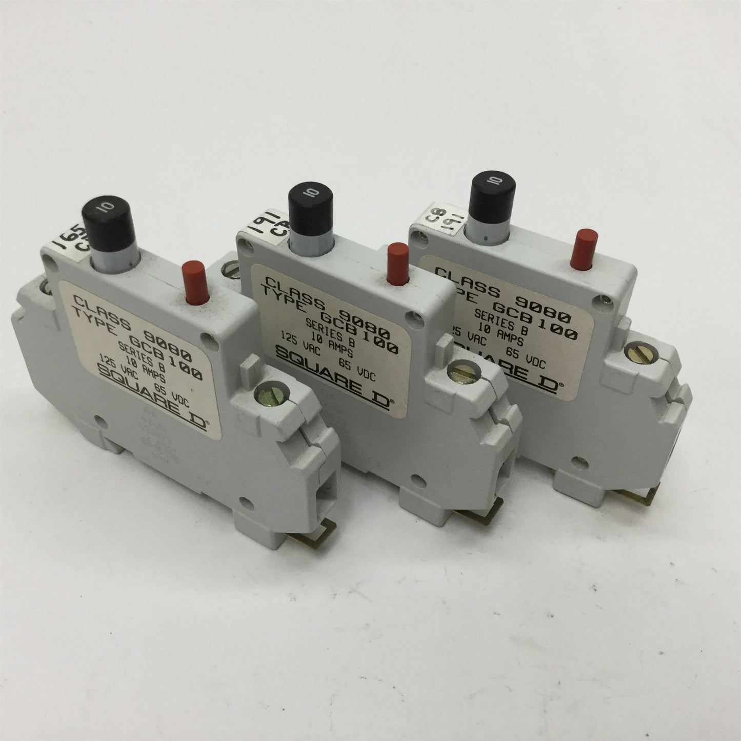 Used Lot of 3 Square D GCB100 Circuit Breakers, Series B, Rating: 10A 125VAC 65VDC