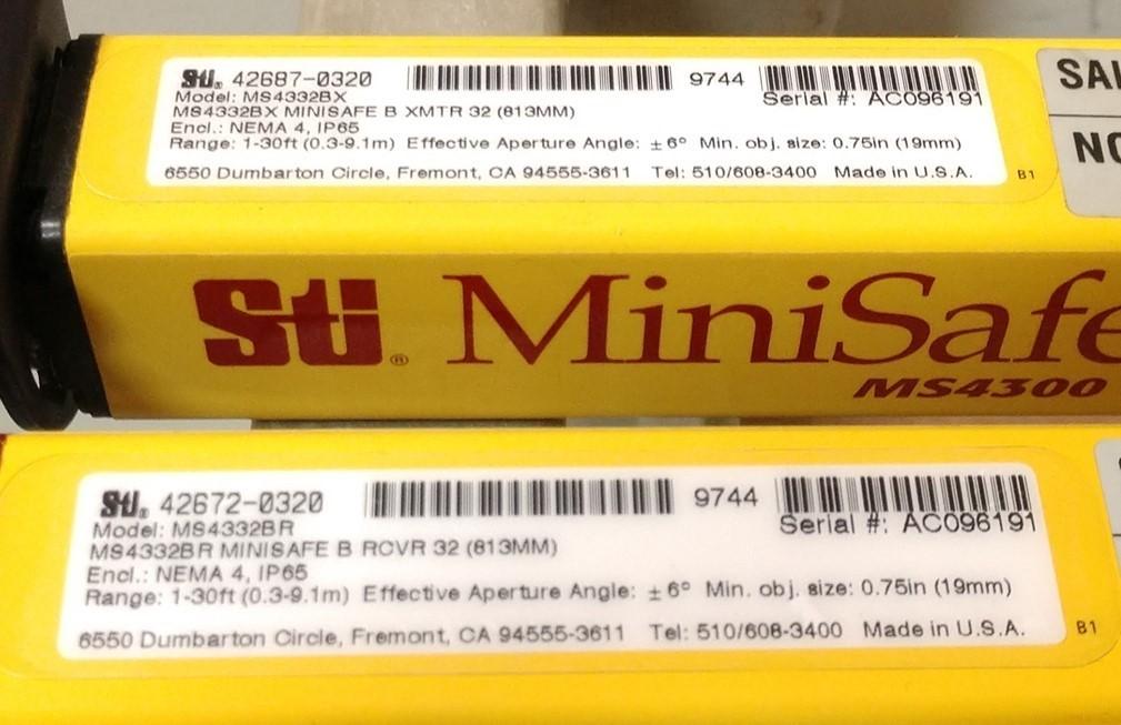 Used STI MiniSafe-B MS4332BR RCVR 32 & MS4332BX XMTR 32 Light Curtains Series MS4300