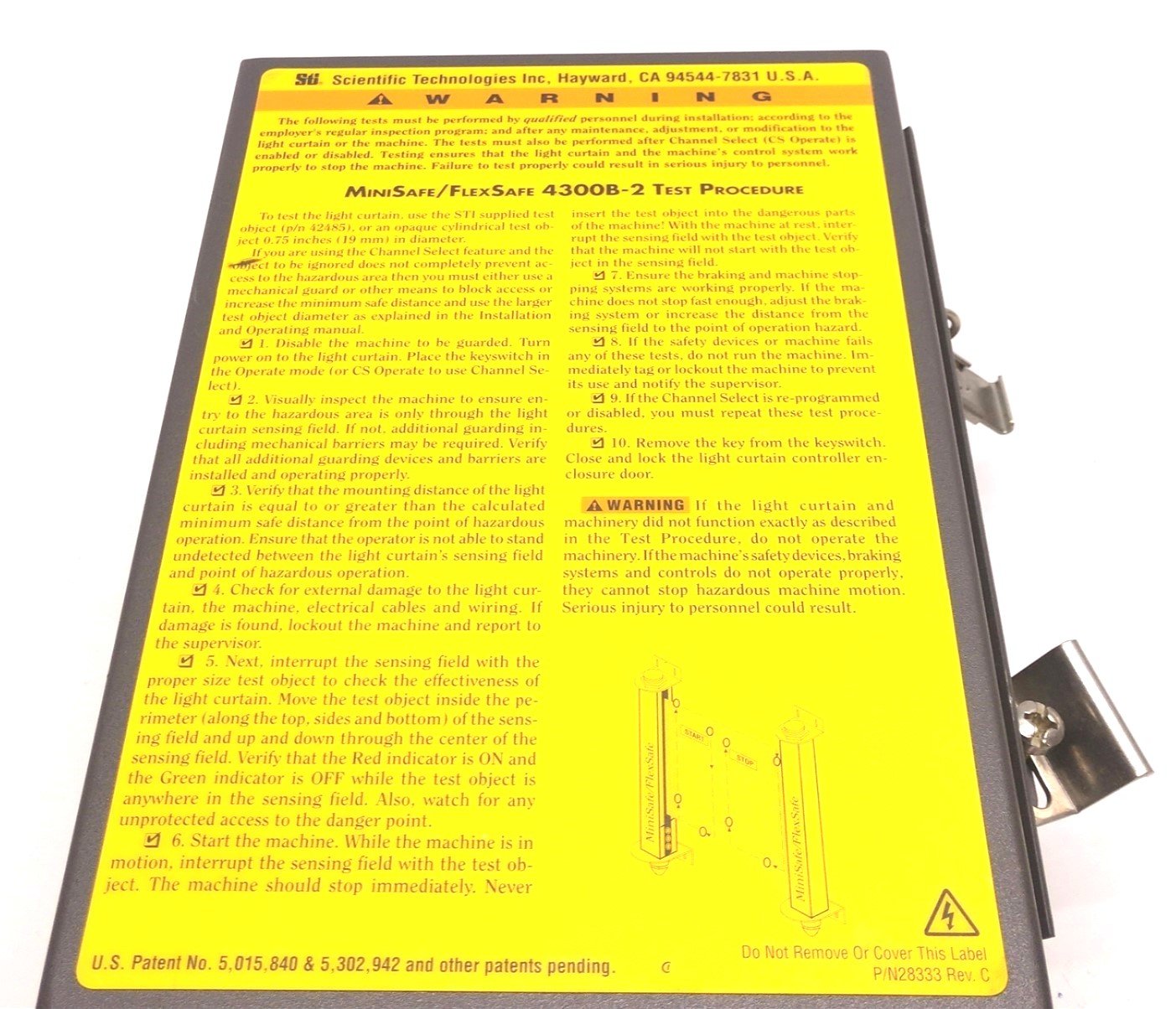 Used STI MiniSafe-B 43268-0200 MS4300B-2 Series 20" Light Curtain Controller