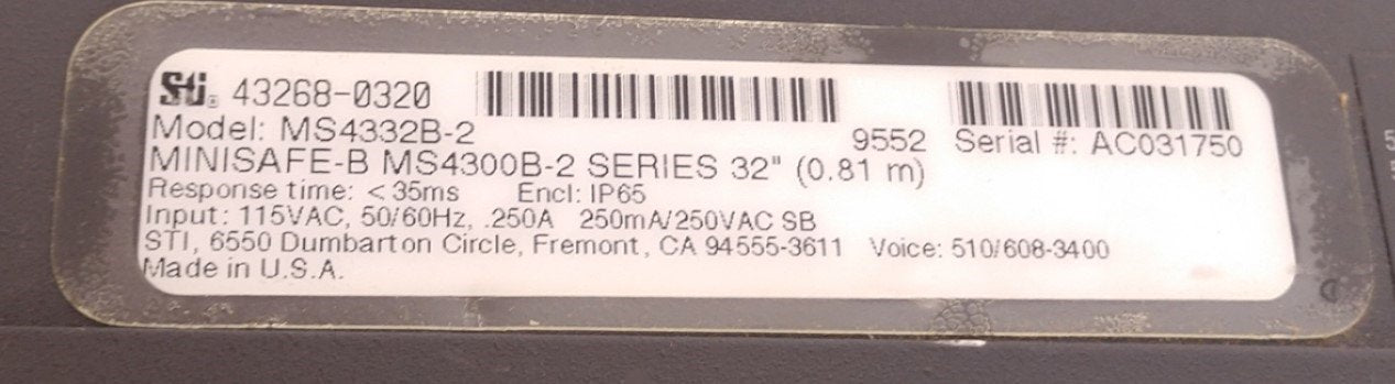 Used STI MiniSafe-B/FlexSafe 4300B 43268-0320 MS4332B-2 32" Light Curtain Controller
