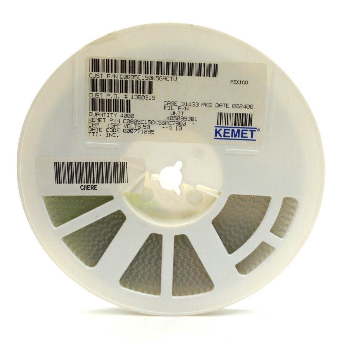 New Lot of 4000 Kemet C0805C150K5GACTU Multilayer Ceramic Capacitor 15pF ±10% 50V