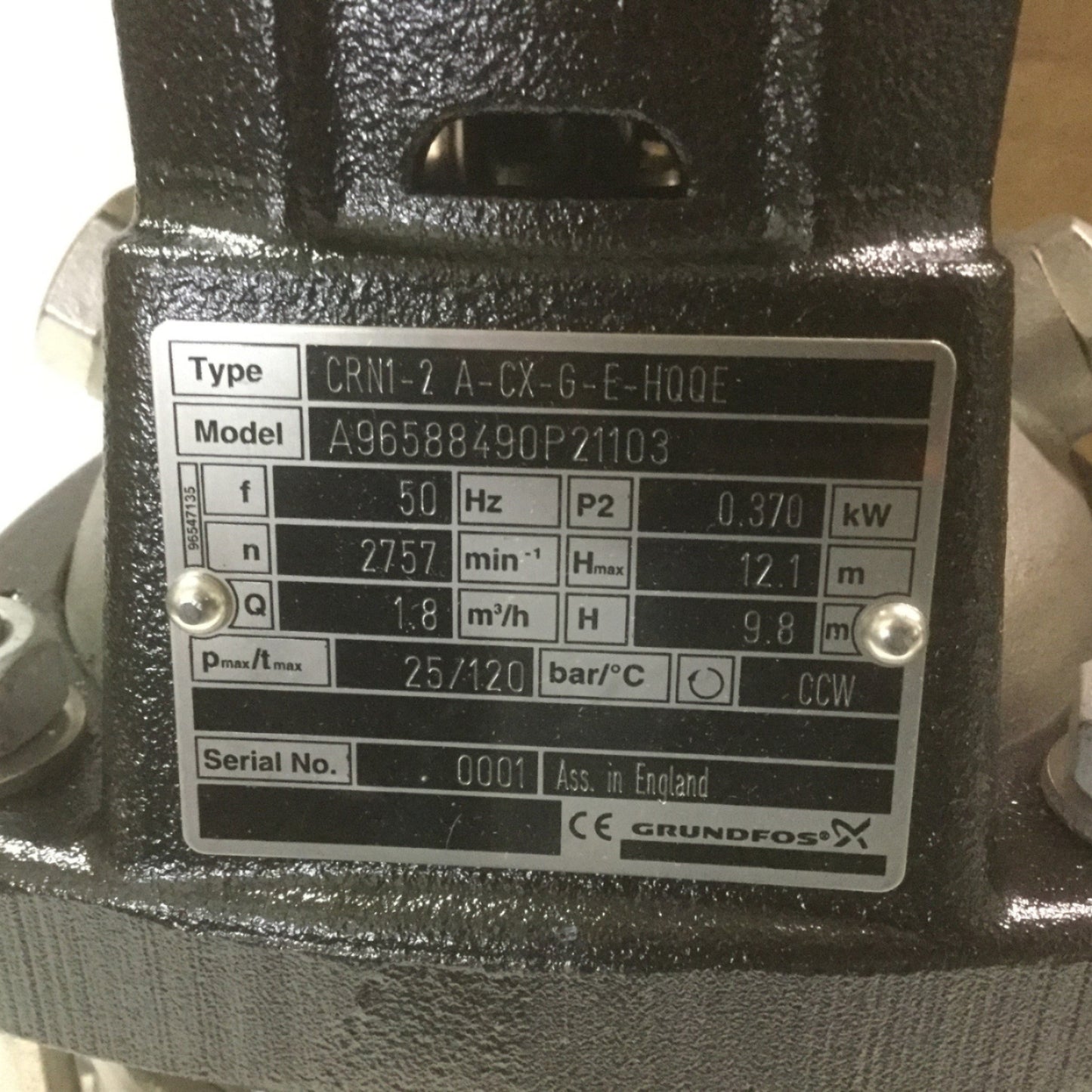 New – Open box Grundfos CRN1-2 A-CX-G-E-HQQE Stainless Centrifugal Pump & Motor .37kW 230V 50HZ