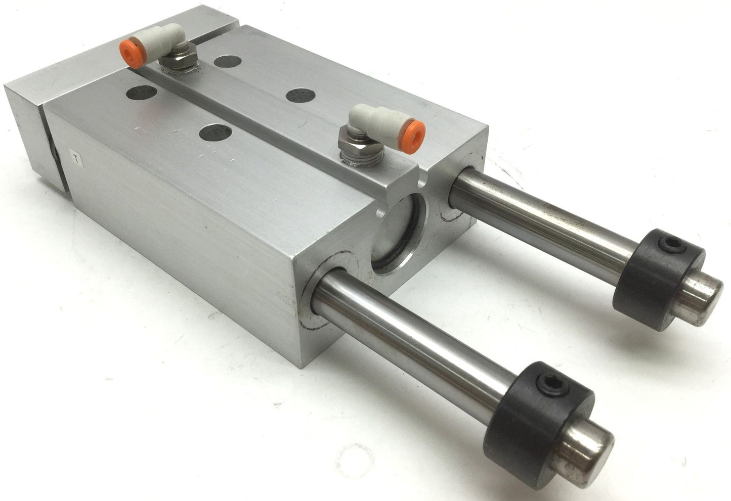 Used Guided Cylinder, Travel: 1.9", Bore~ 0.9", Fittings: 1/8" One Touch Fittings
