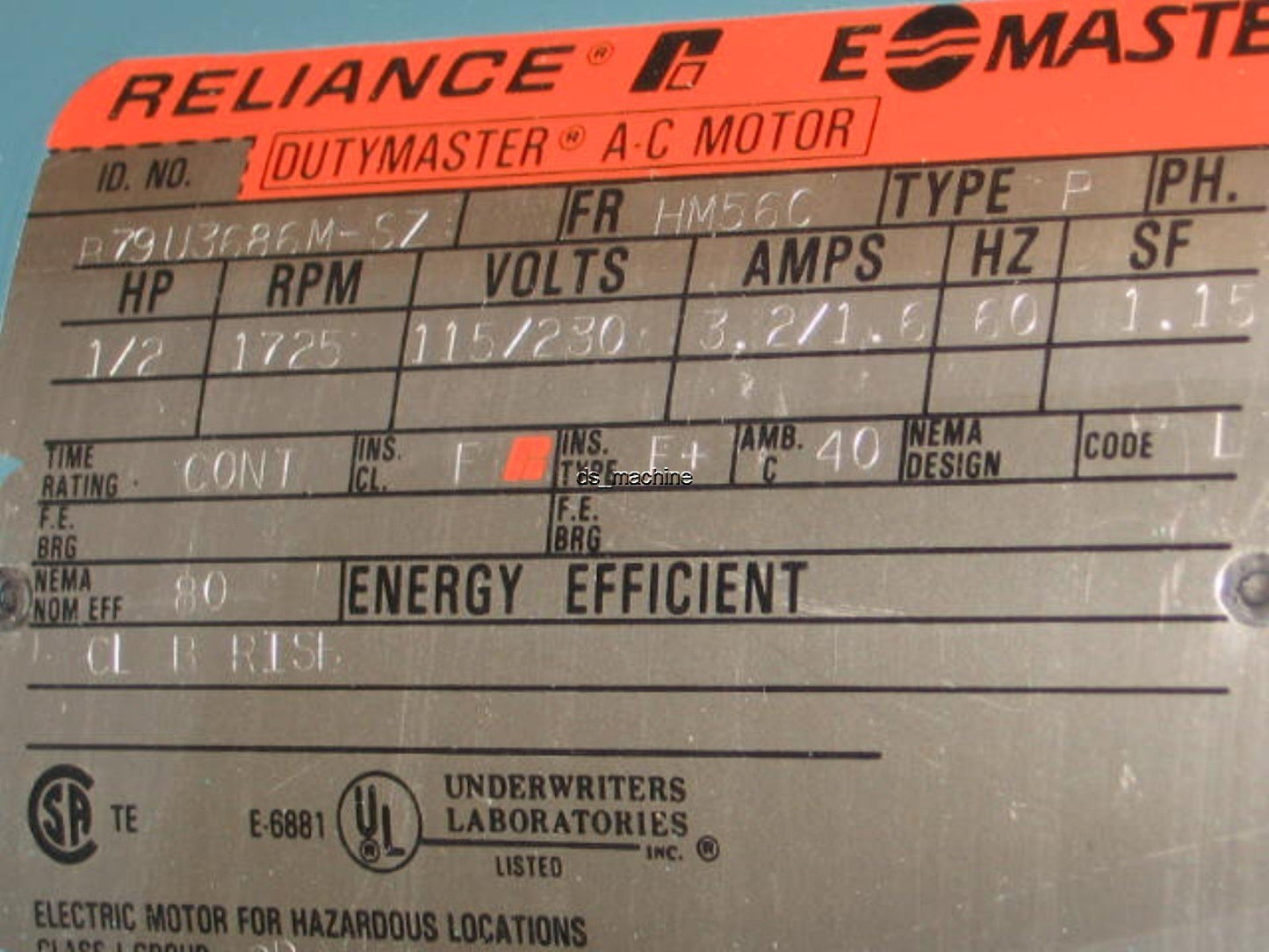 New Reliance Electric E Master AC Motor B79U3686M-SZ 3, 1/2 HP, 115/230V