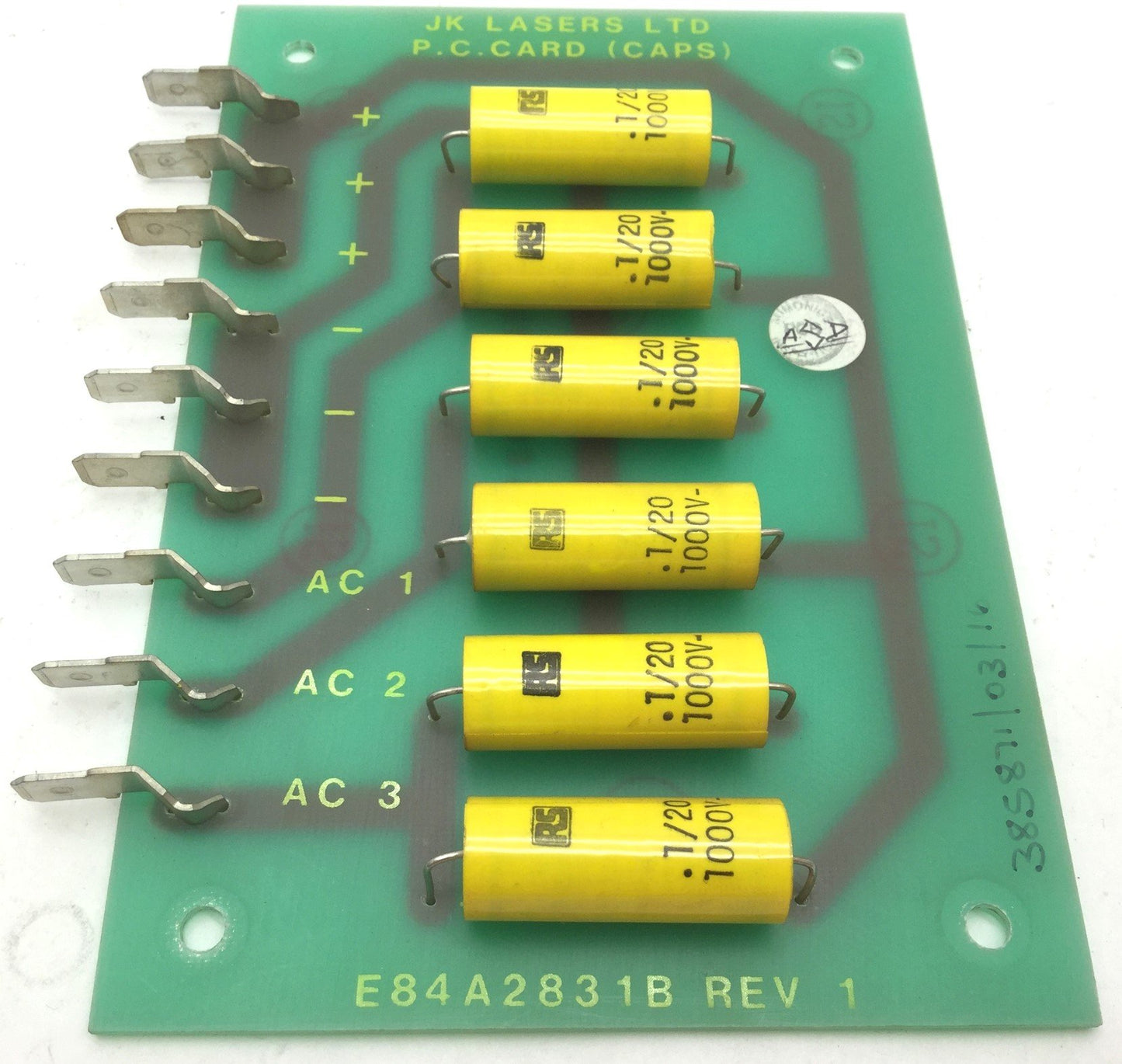 Used JK Lasers LTD E84A2831B Rev 1 P.C. Card (Caps) C4201-C4206 S2k X41020/1007