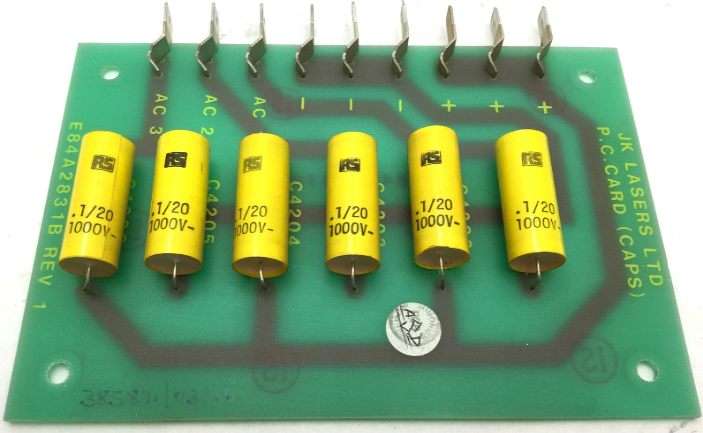 Used JK Lasers LTD E84A2831B Rev 1 P.C. Card (Caps) C4201-C4206 S2k X41020/1007