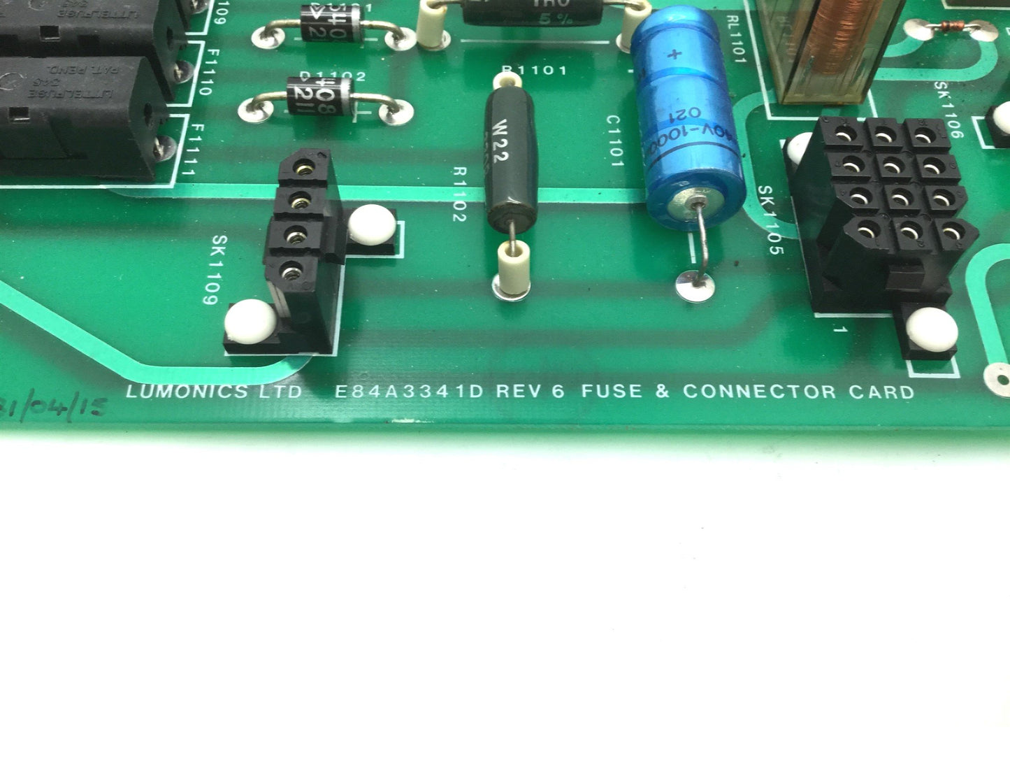 Used Lumonics E84A3341D Rev 6 Fuse and Connector Card, 11x Fuse Holders, 415V Fuses