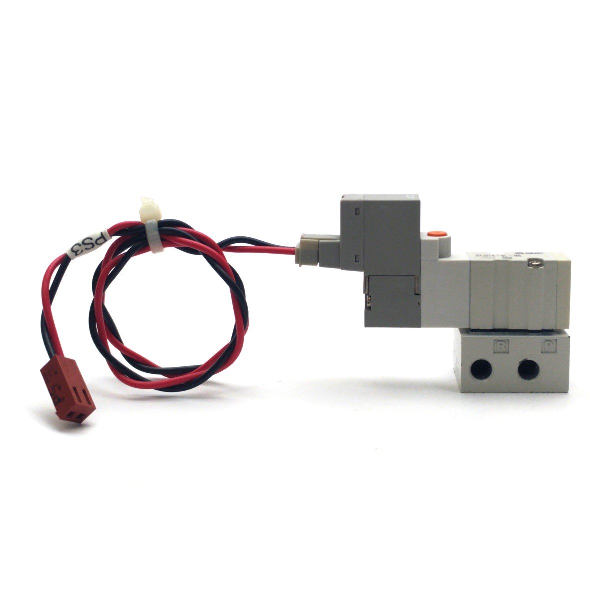 Used SMC SYJ314-6G-M5 Solenoid Valve & Manifold, 4-Way, 20-100PSI, M5-0.8 Ports,12VDC