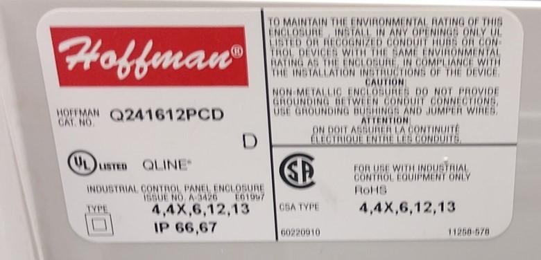 Used Hoffman Q241612PCD Enclosures Polycarbonate, 4 Holes, 9-1/2" x 6-1/4" x 4-7/8"