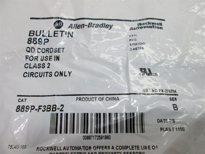 New Allen Bradley 889P-F3BB-2 Quick-Disconnect Cable, Pico Straight Connection