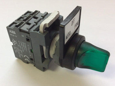 New – Open box Lot of 2 ABB LED Illuminated Selector Switch 3-Pos Maintained/Momentary, Green