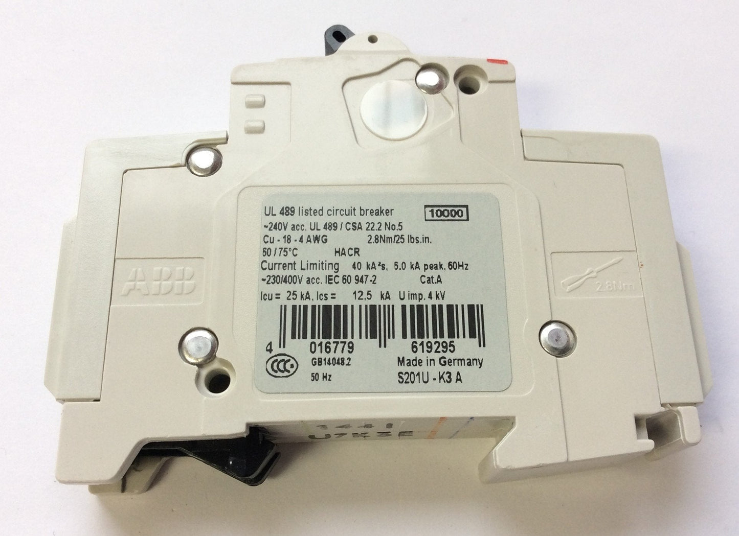 New – Open box Lot of 3 ABB S201U-K3A Miniature Circuit Breaker 240VAC 3A 50/60Hz K-Curve 1Pole