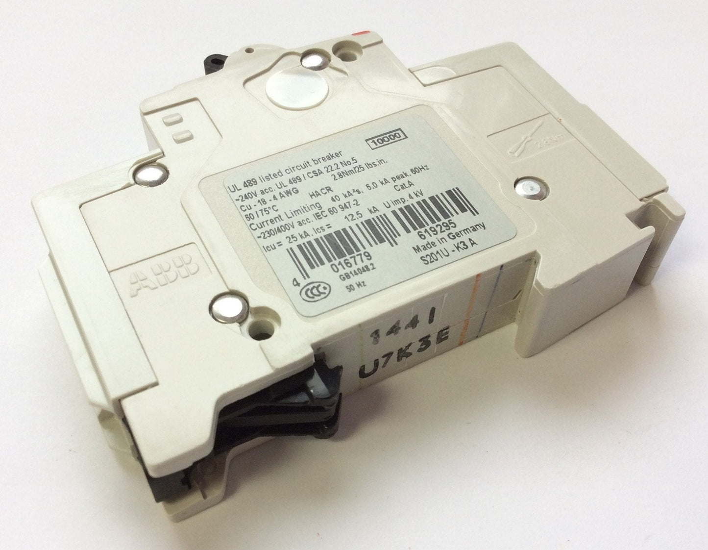 New – Open box Lot of 3 ABB S201U-K3A Miniature Circuit Breaker 240VAC 3A 50/60Hz K-Curve 1Pole