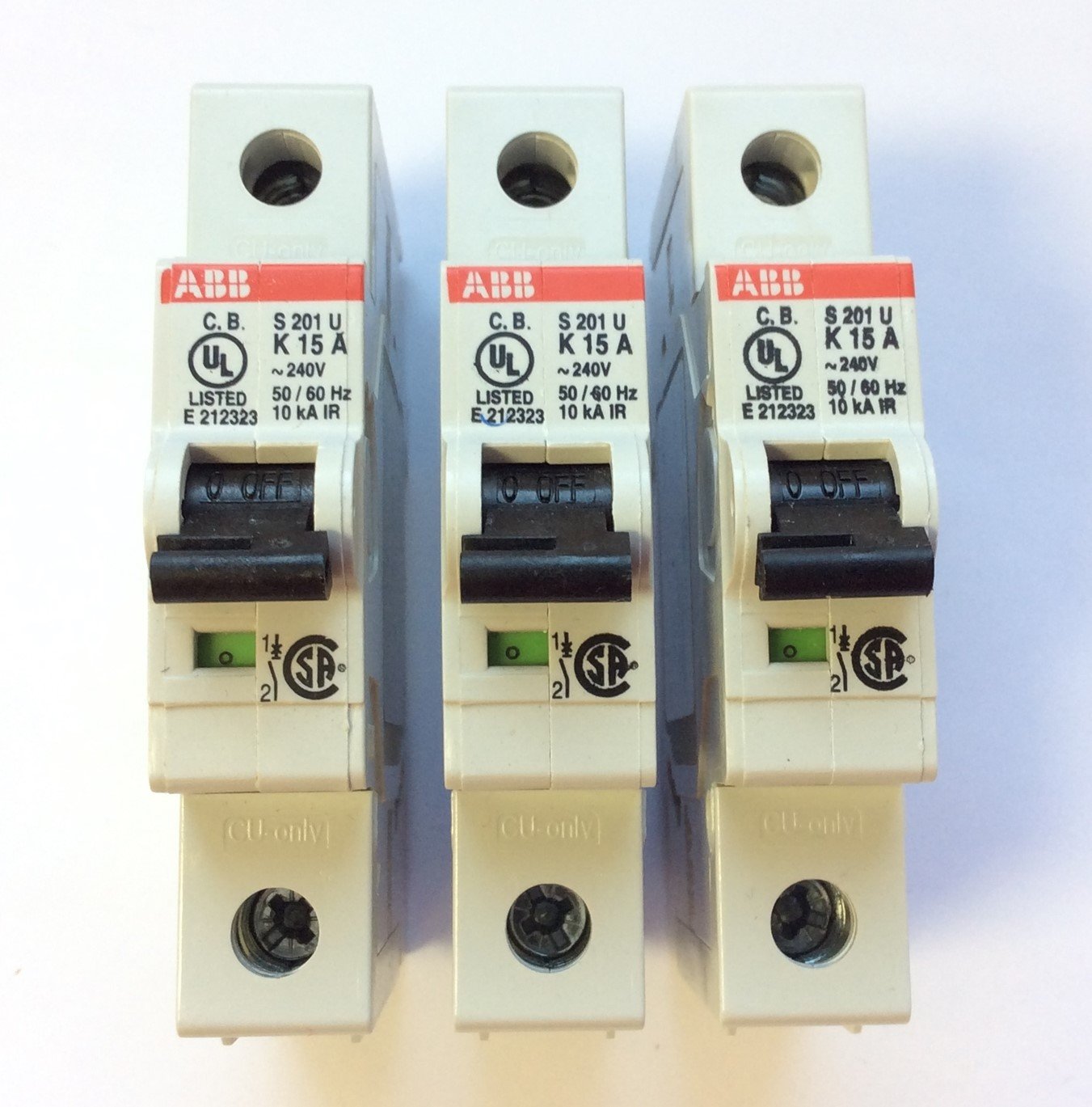 New – Open box Lot of 3 ABB S201U-K15A Miniature Circuit Breakers 240VAC 15A 50/60Hz K-Curve