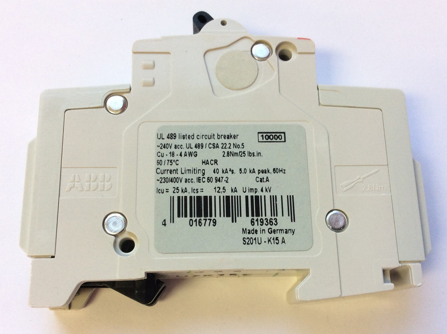 New – Open box Lot of 3 ABB S201U-K15A Miniature Circuit Breakers 240VAC 15A 50/60Hz K-Curve