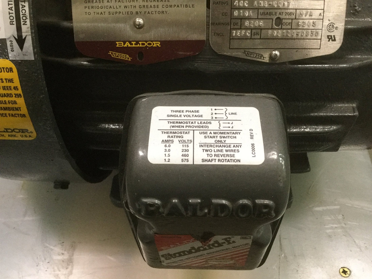 Used Baldor CP3660T-4 AC Motor 3HP 460VAC 3? 182T 3600RPM TEFC Marine+Chemical Grade2