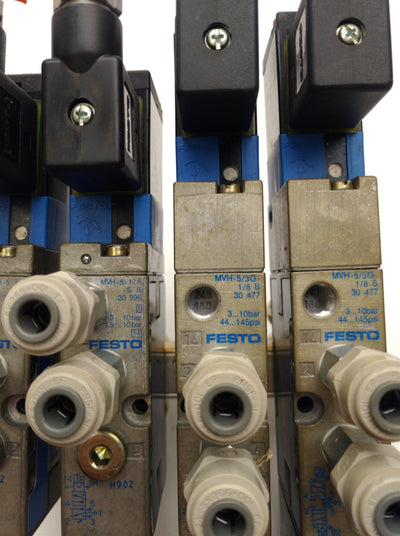Used Festo MVH-5/3G-1/8-B & MVH-5-1/8-S Solenoid Valves Manifold 1/8"NPT 24VDC