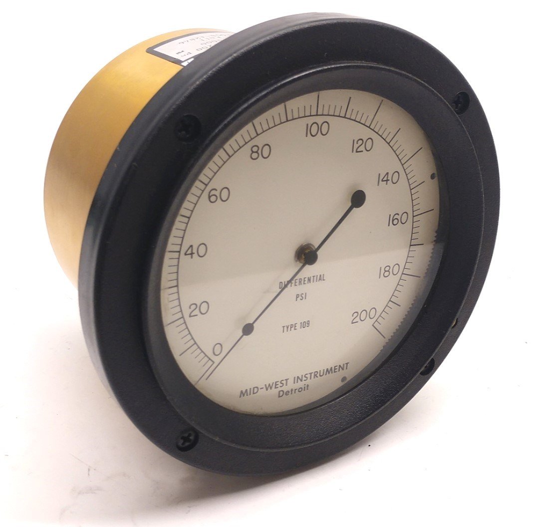 Used Mid-West Instrument 109S Differential PSI Gauge 0-200PSI, Max Working Press 5000