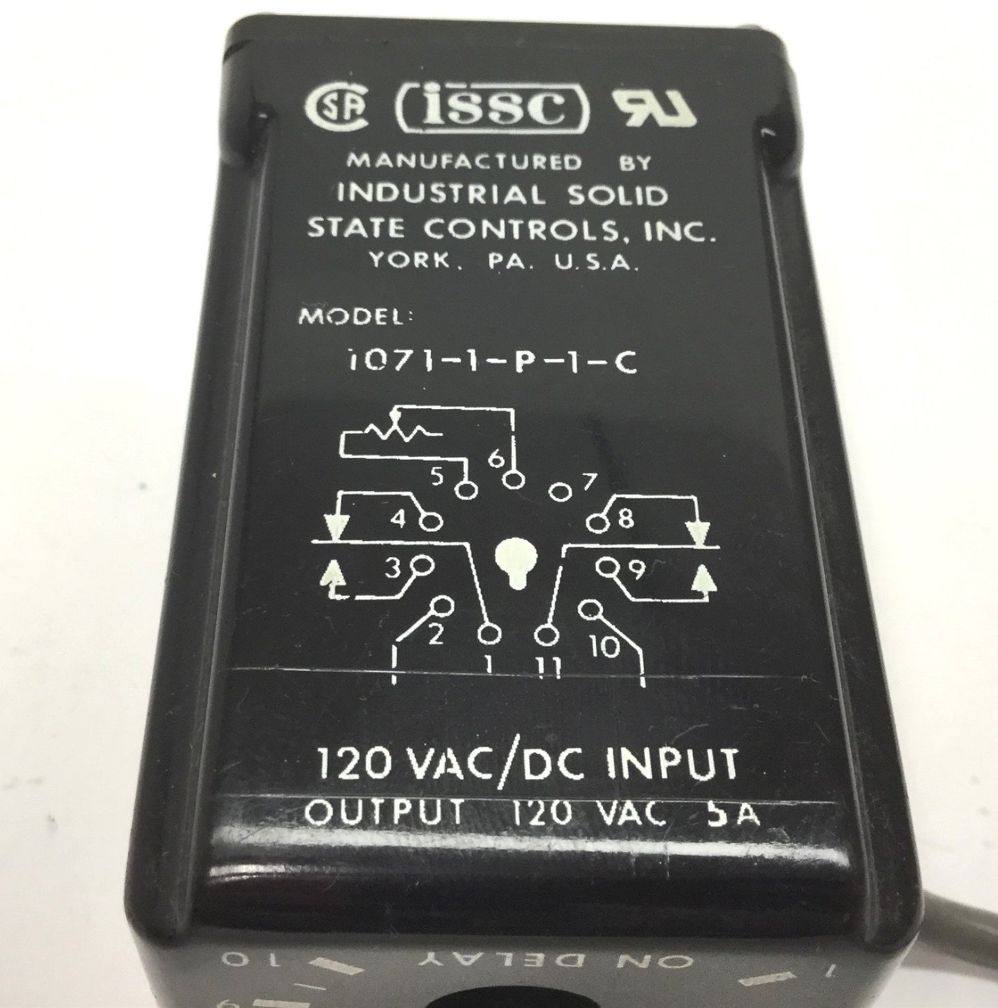 Used ISSC 1071-1-P-1-C Time Delay Relay, Input: 120VAC, Output: 120VAC 5A SPDT 11-Pin