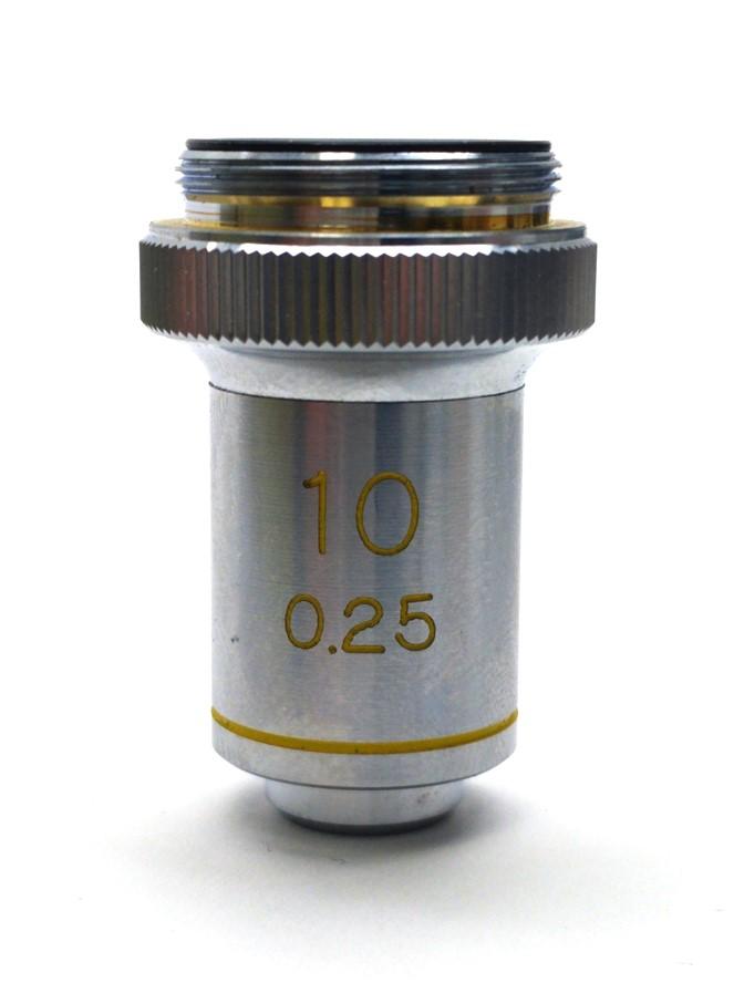 Used Edmund Industrial Optics Microscope Objective Lens, 10X, 0.25 NA, RMS Mount